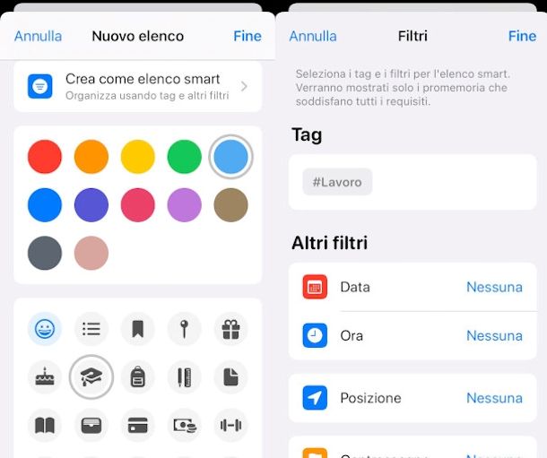 creazione elenco smart promemoria iPhone