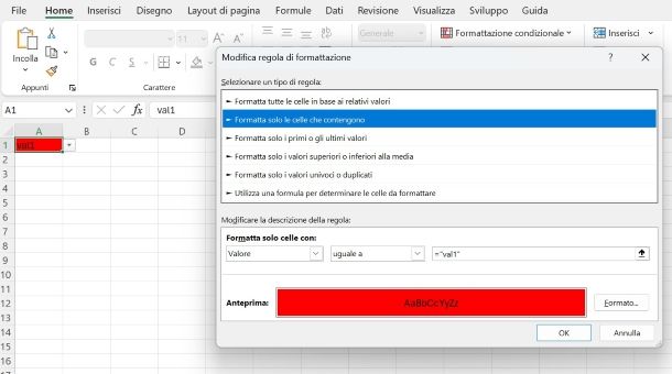 Come inserire menu a tendina in Excel con colori
