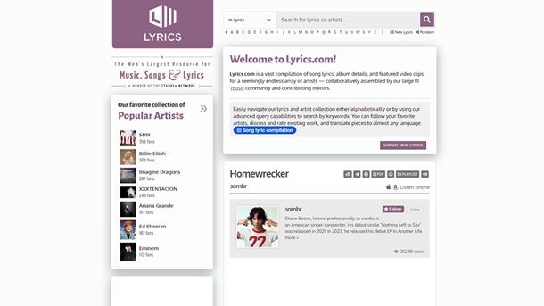 Altri servizi online per trovare una canzone dal testo Lyrics