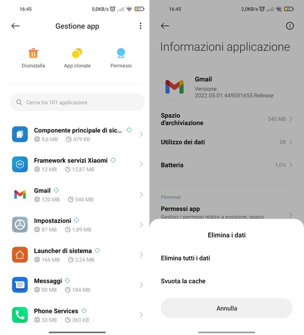 Eliminare cache Gmail Android