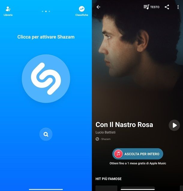 App per trovare una canzone in riproduzione Shazam