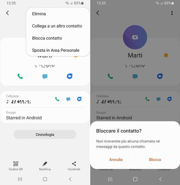 Blocco contatto Samsung