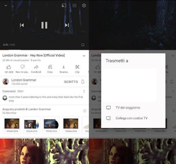 trasmissione video da app YouTube a Chromecast