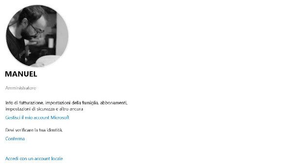 passaggio ad account locale Windows 10