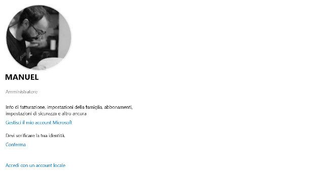 passaggio ad account locale Windows 10