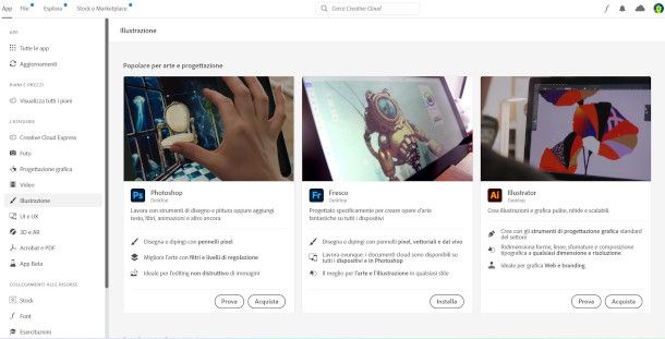 download e installazione Illustrator da client Adobe Creative Cloud