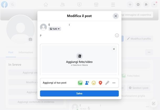 Modificare post pubblicato sito facebook computer