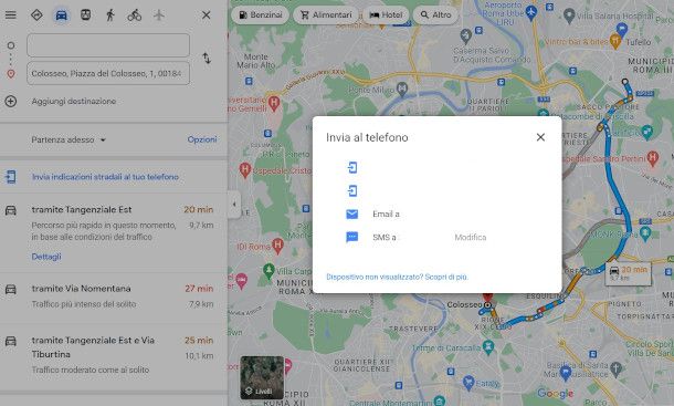 invio indicazioni da Google Maps per PC a smartphone