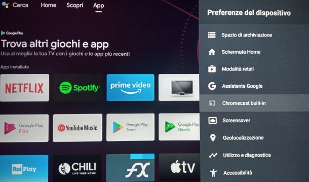 opzioni Chromecast built-in su TV Android