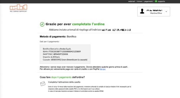 Pagare Aruba PEC con bonifico