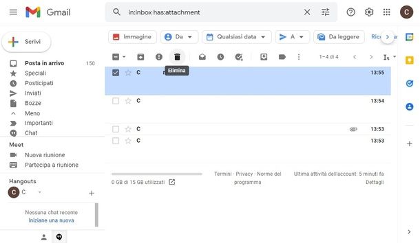 Eliminare messaggi Posta in arrivo Gmail PC