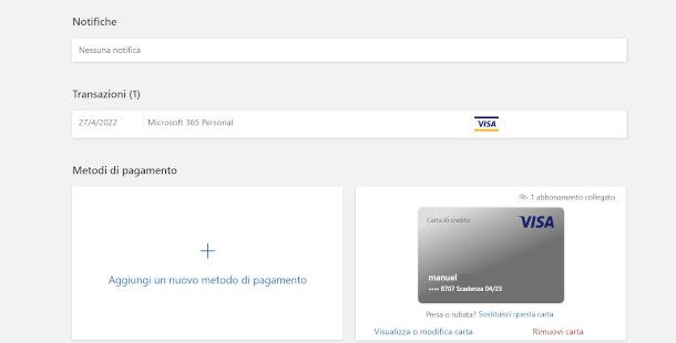 modifica metodo di pagamento saccount Microsoft online