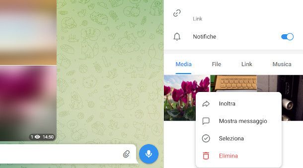 eliminazione file multimedial app Telegram Desktop