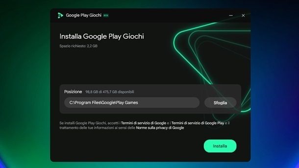 Installare Google Play Giochi Windows 11