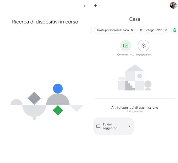 ricerca dispositivo su app Google Home