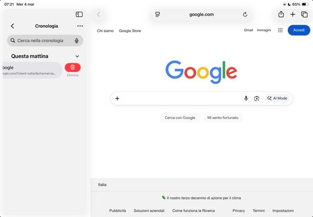 Come cancellare cronologia Safari: iPad