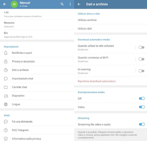 blocco download automatico app Telegram Android