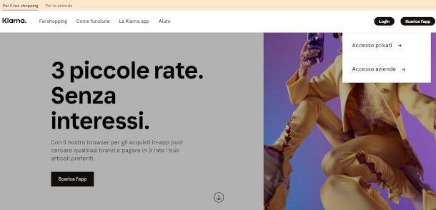 registrazione da sito Klarna