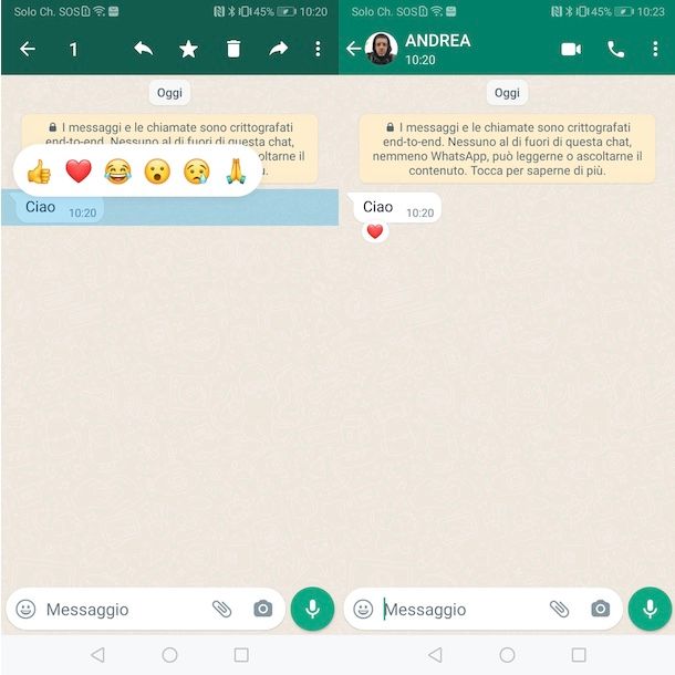 Reazioni WhatsApp Android