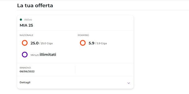 schermata dettaglio traffico dati su nuova area clienti sito WINDTRE