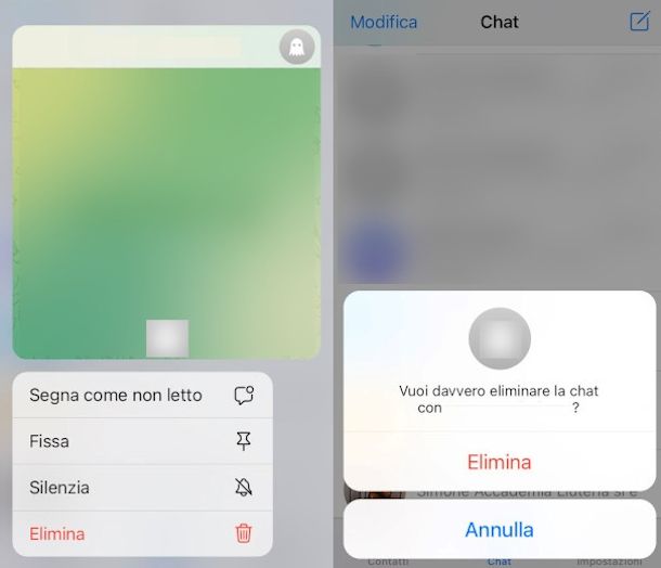 cancellazione chat app Telegram iPhone