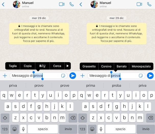 grassetto su WhatsApp iOS