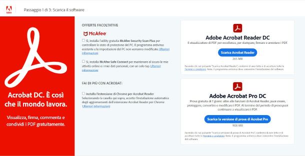 pagina per il download di Adobe Reader