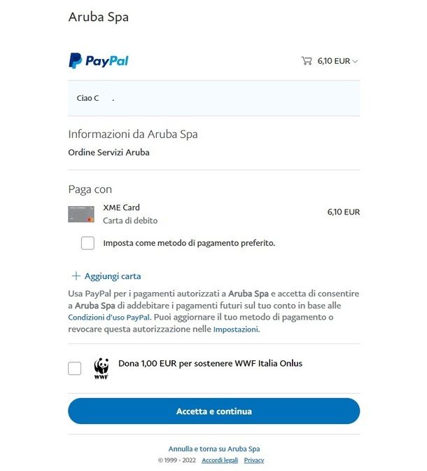 Pagamento PayPal Aruba PEC