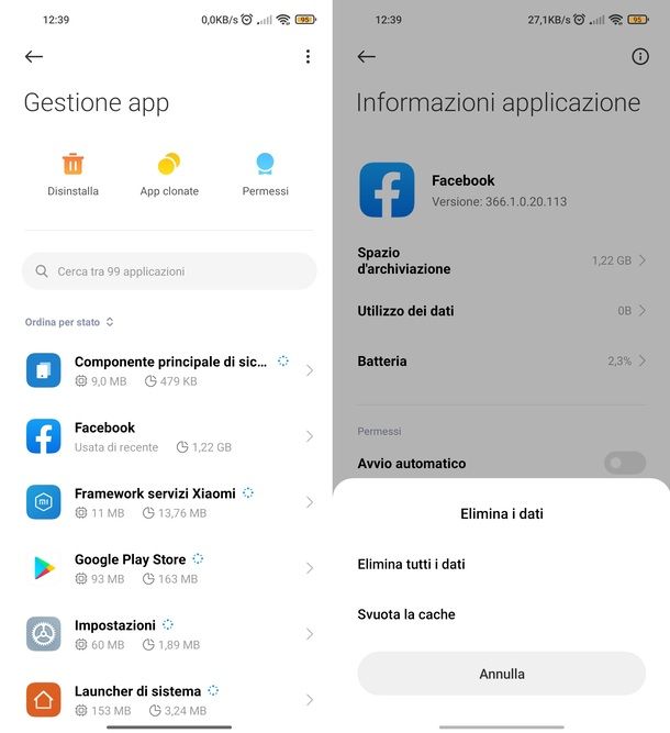 Cancellare cache Facebook Android