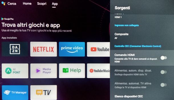 attivare opzione HDMI CEC su TV United