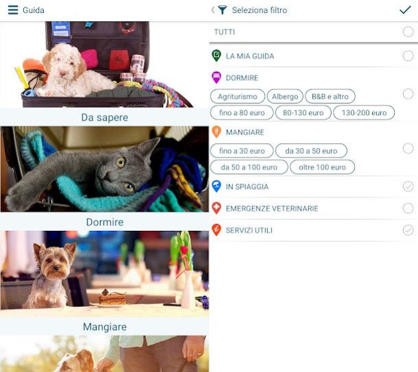 schermate app Viaggiare con cane e gatto