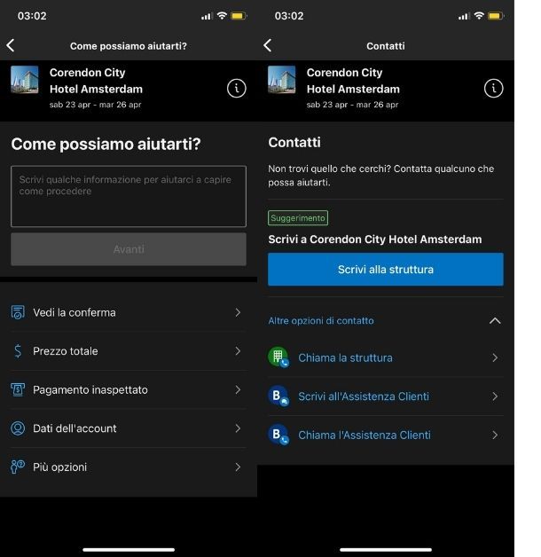 Assistenza app Booking.com