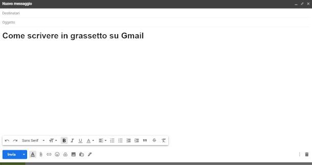 Gmail da Web formattazione testo mail in grassetto