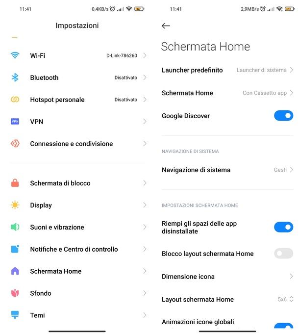 Impostazioni schermata home Xiaomi