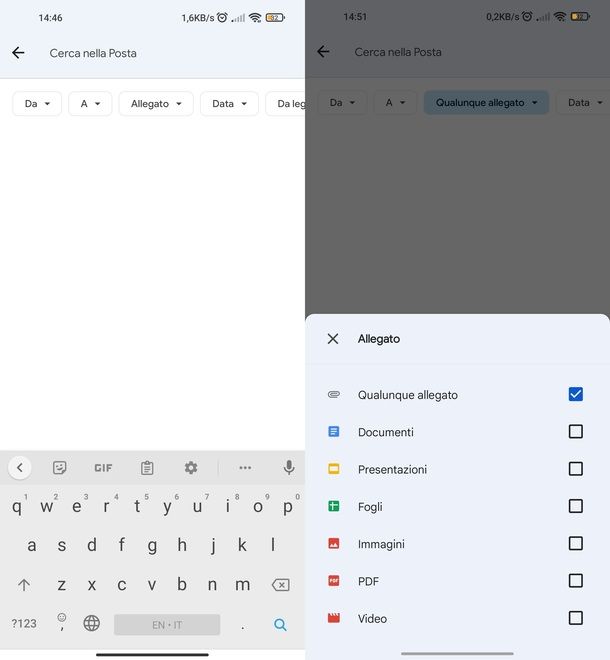 Impostare filtri ricerca Gmail Android Posta in arrivo