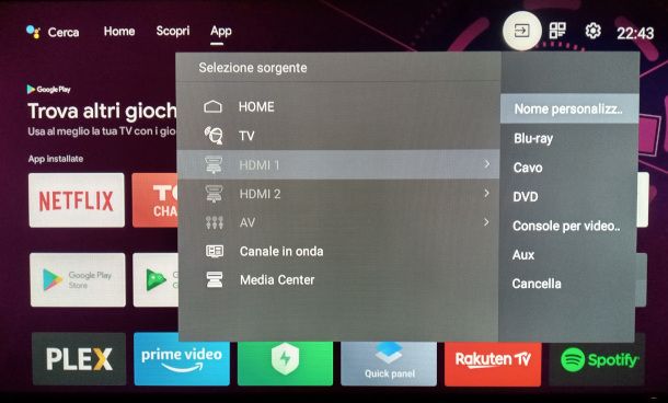 selezione sorgente HDMI TV TCL