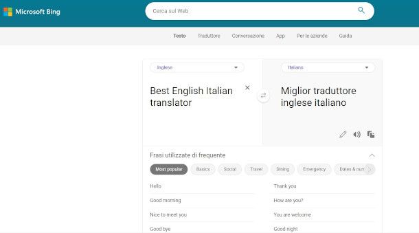 interfaccia traduttore Bing online