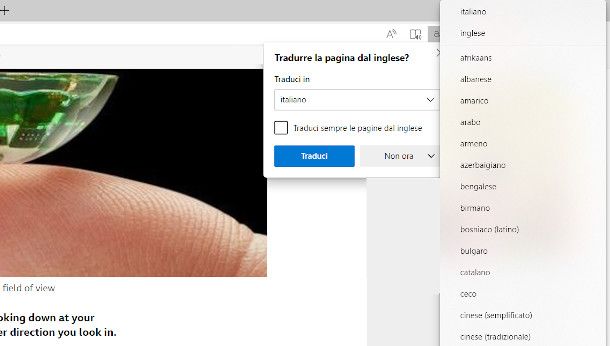 funzione traduttore integrata in Microsoft Edge