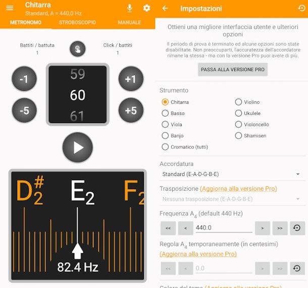 schermate app Accordatore di chitarra e violino