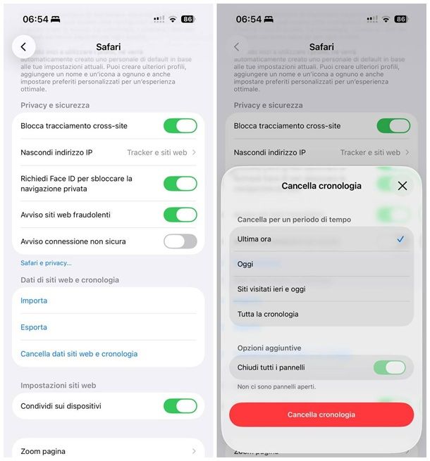 Come cancellare cronologia Safari