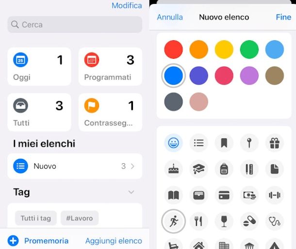 creazione elenco standard di promemoria iPhone