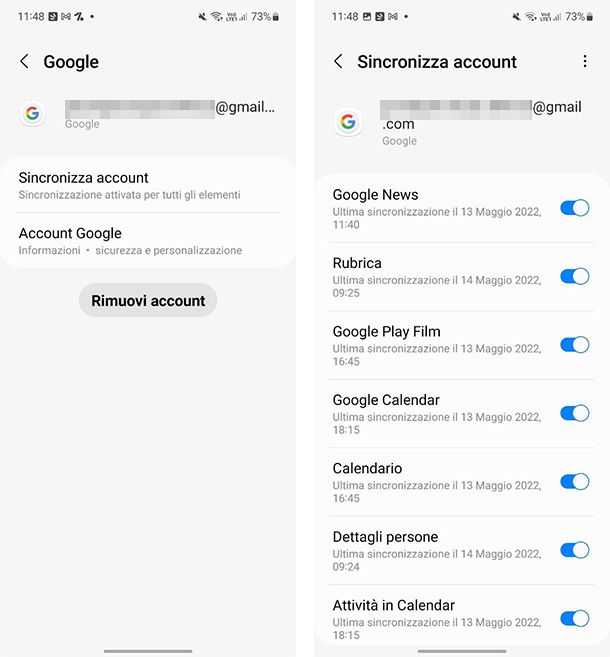 Sincronizzazione account Google