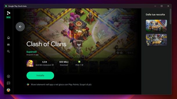 Google Play Giochi Windows Installazione Clash of Clans