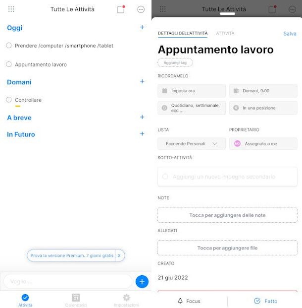 impostazione attività app Any.do