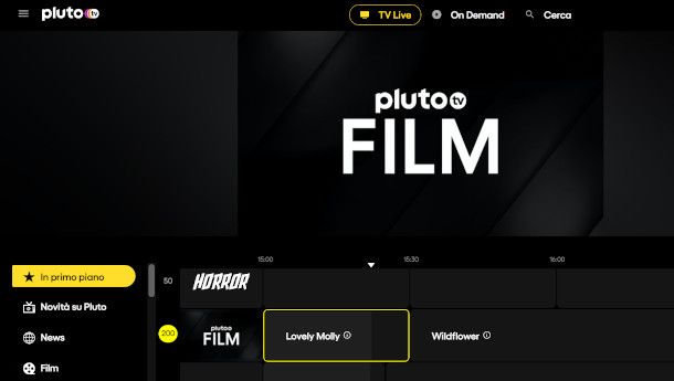 selezione canale tematico Pluto TV da PC