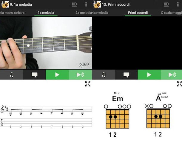 schermate lezioni app Chitarra Lezioni