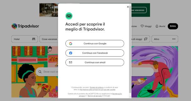 iscrizione e accesso al sito di TripAdvisor