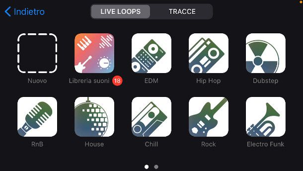 app Garage Band iPhone selezione Live loops o Tracce