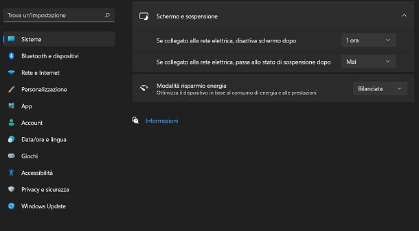 Come spegnere schermo Windows 11