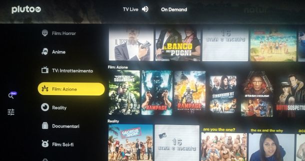 selezione contenuto on demand su app Pluto TV per smart TV